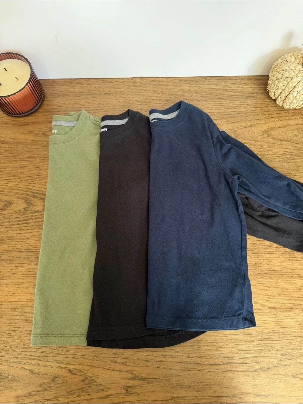 Old Navy Kids Long Sleeve Tees in Olive Green, Black, Navy Blue